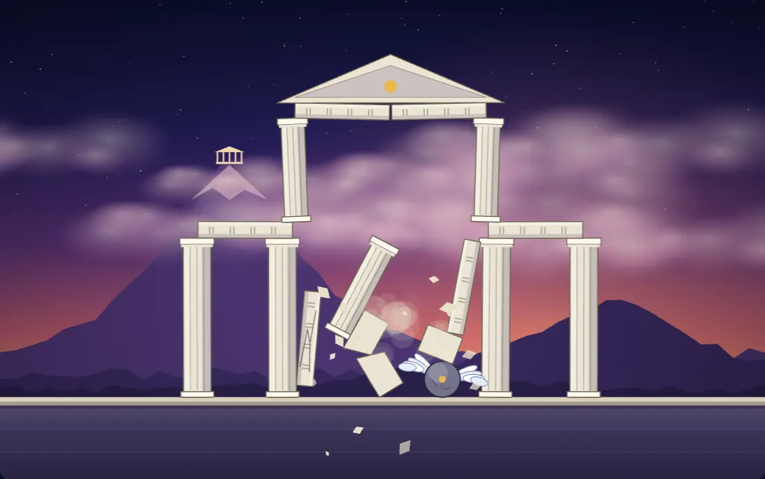 Templo de mármore a desabar em Temple Collapse depois de um raio numa coluna